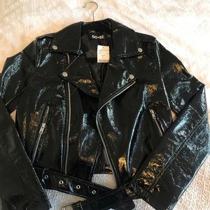 BNWT Black shiny patent moto jacket!